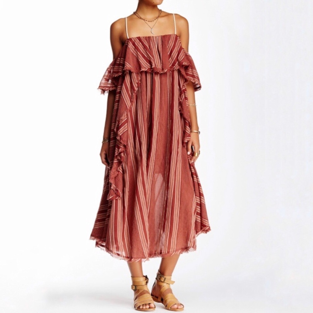 Free People red striped cold shoulder midi dress